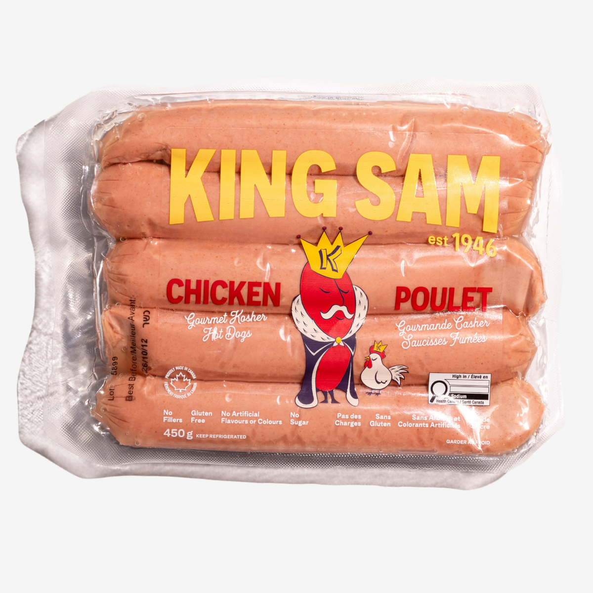 King Sam Gourmet Kosher Chicken Hot Dogs (450g)