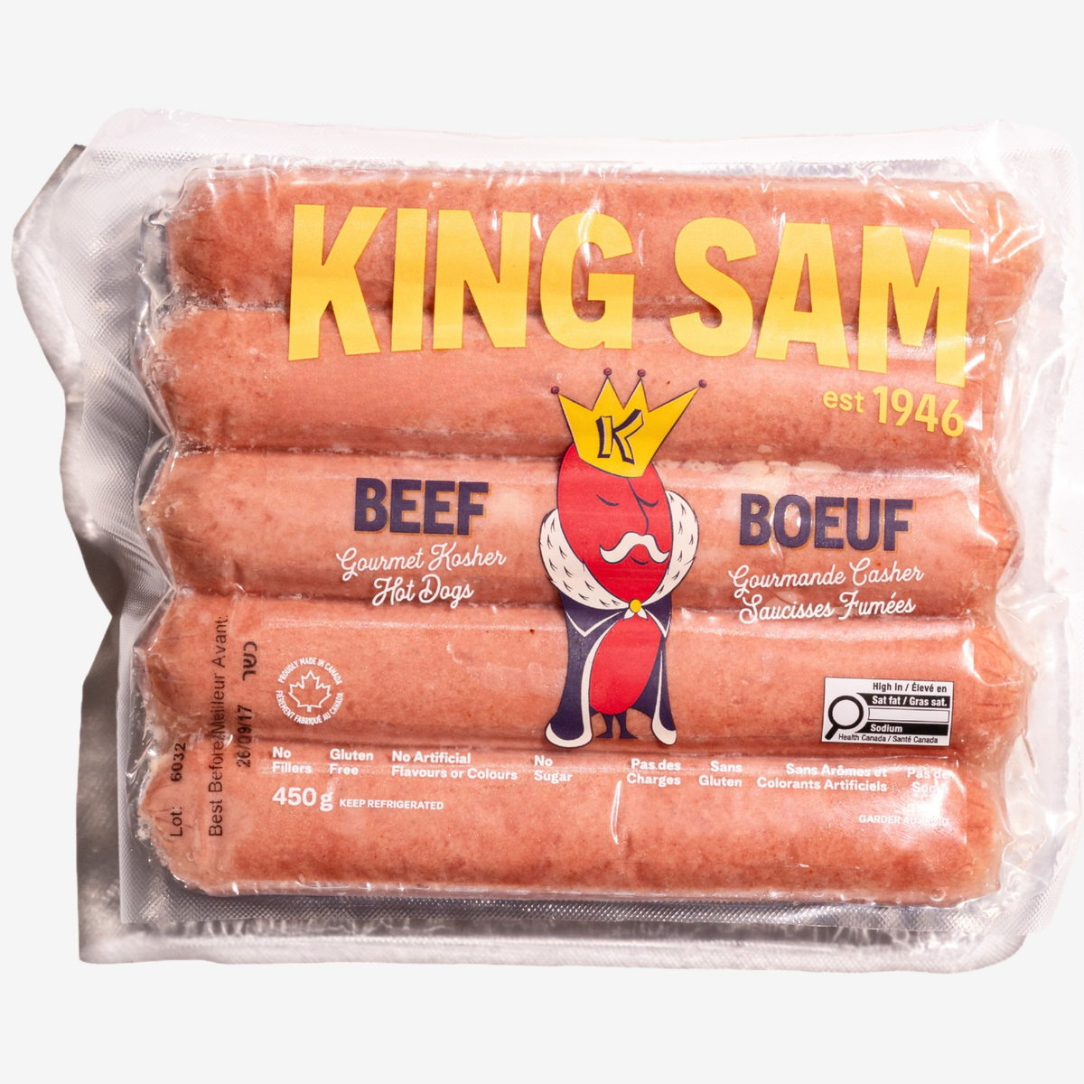 King Sam Gourmet Kosher Beef Hot Dogs (450g)