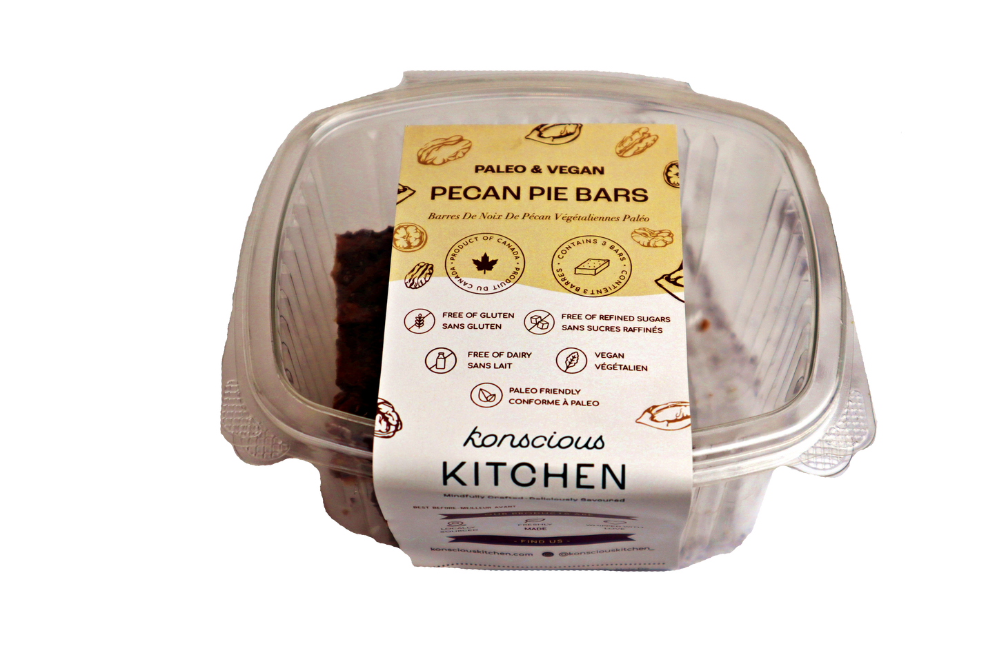 Vegan Pecan Pie Bar: Pack of 3 - Case of 6 units (Packaged)