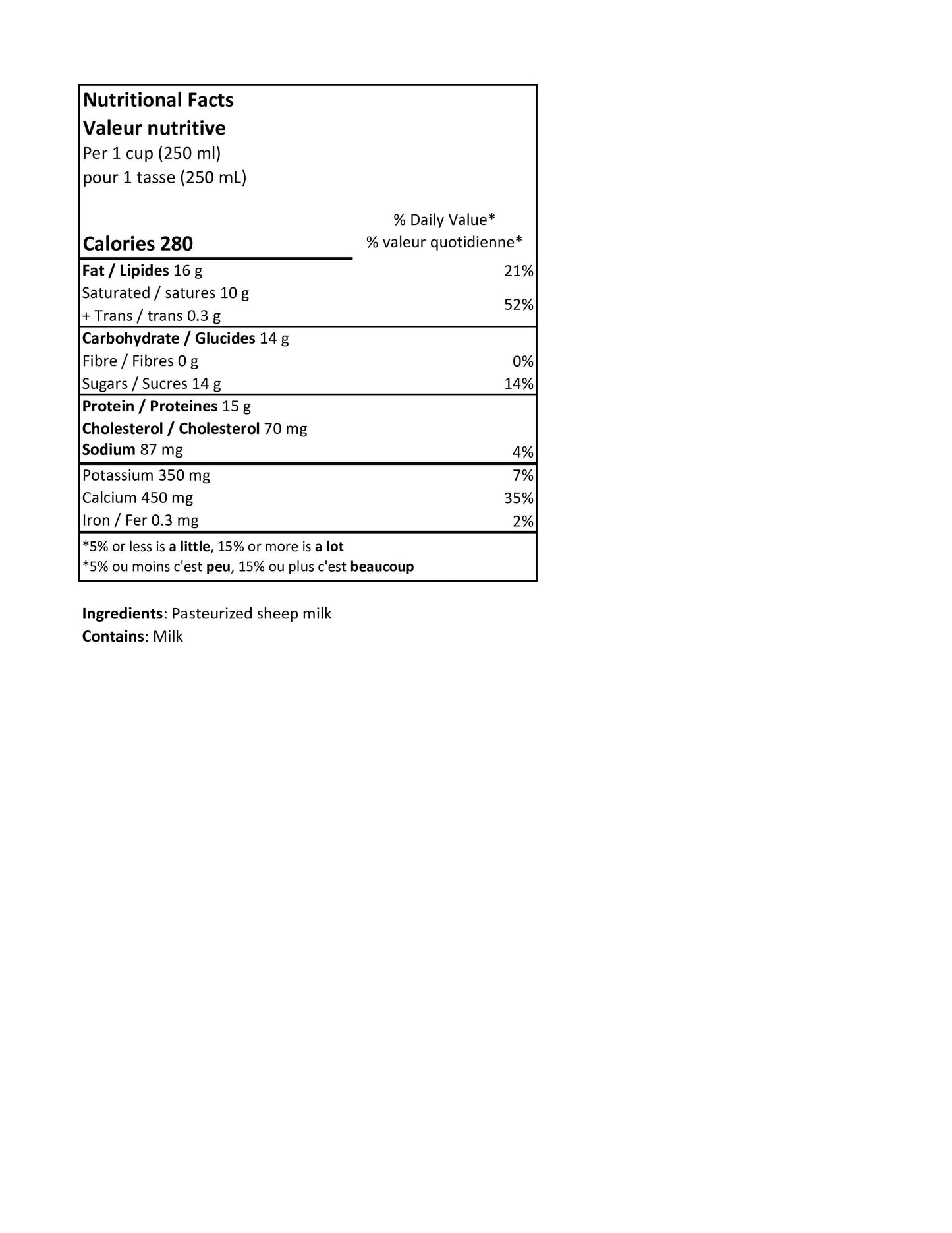 Whole Pasteurized Sheep Milk - RETAIL BOTTLE