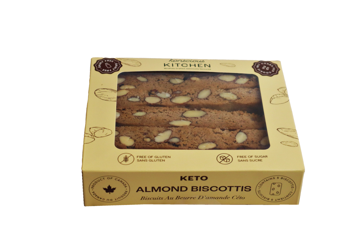 Keto Almond Biscotti - Pack of 5 - Case of 6 units (Packaged)