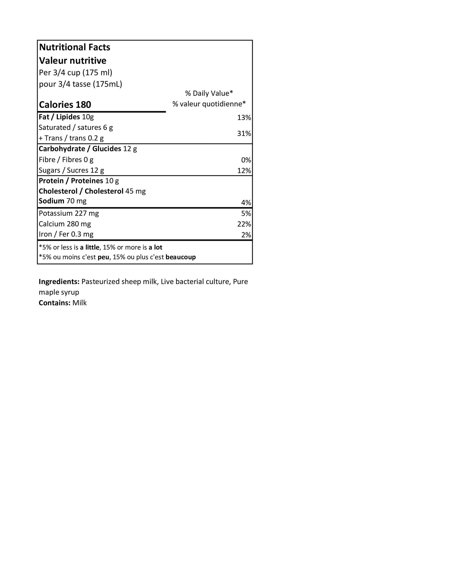 500g Maple Sheep Yogurt - RETAIL PACKAGING - ON SALE (reg $6.38)