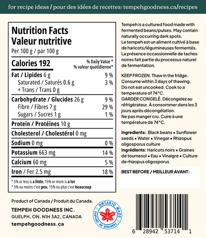 Black Bean & Sunflower Seed Tempeh, 300g – 12 per case