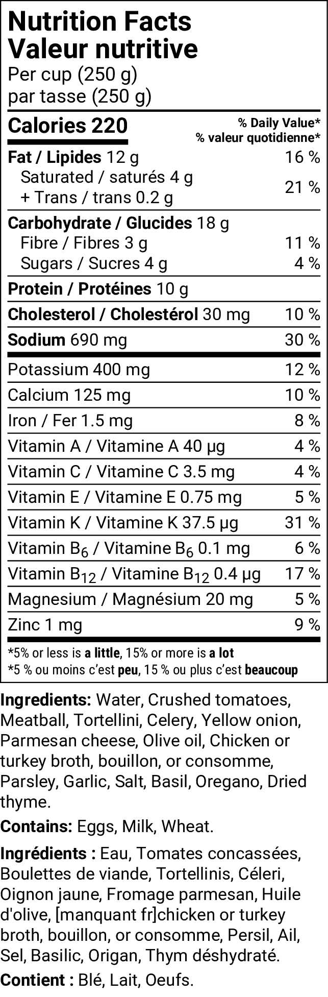 Gourmet Meatball Tortellini Soup - 1.2L Pouch - Case of 6